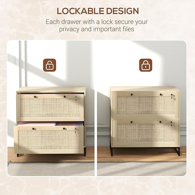 2 Drawer File Cabinet with Lock, Home Office Filing Organizer, for Letter Legal A4 Size Labeled Folders File Folder Storage, Wood Lateral Filing Cabinet (Natural-W29.5*D15.75*H28.25in)