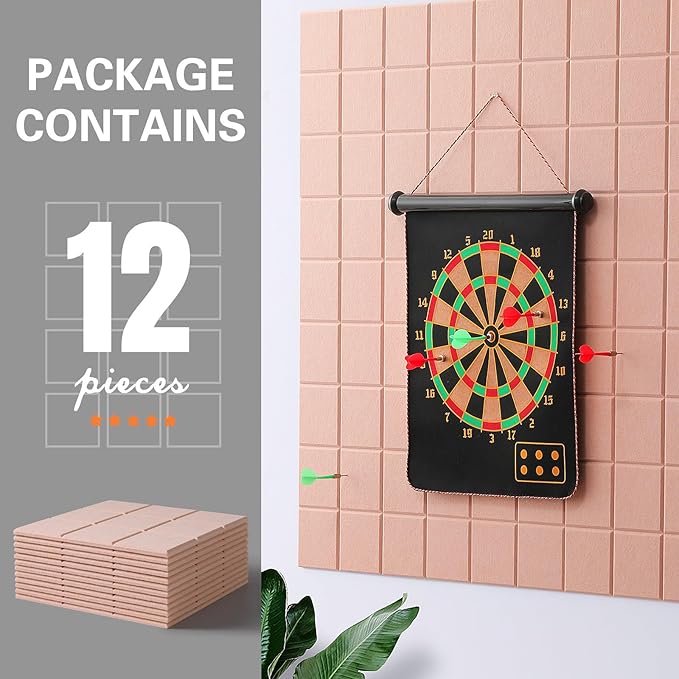 Large Cork Board, 12 Pack Felt Wall Tiles with Safe Removable Adhesive, Bulletin Board for Office, Pin Tack Corkboard for Quilting Design & Dart Wall Protector 48" x 36" - Pink Ivory