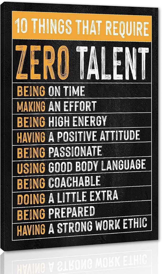 Themed Paintings Wall Art Motivational Office Art Positive Quotes Ten Things That Require Zero Talent Canvas Prints Decor for Office Workplace Classroom Work Gifts Framed Easy to Hang-24 x 36 inches