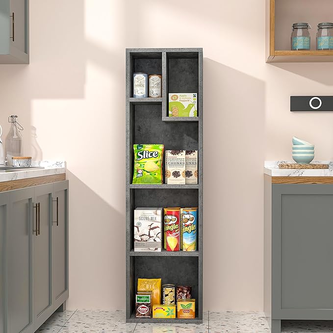 VECELO 4-Tier Bookcase, Modern Storage Cabinet with Height Difference Shelves for Standard Textbooks, 5 Cubes, Vertical or Horizontal, Easy Assembly, Grey
