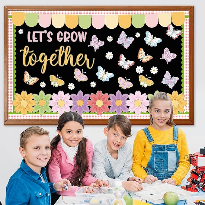 Spring Bulletin Board Set Spring Butterfly Classroom Decoration Set Butterfly & Flowers Cutouts Colorful Floral Decor for School Teacher Classroom Nursery Chalkboard Spring Door Wall Decor