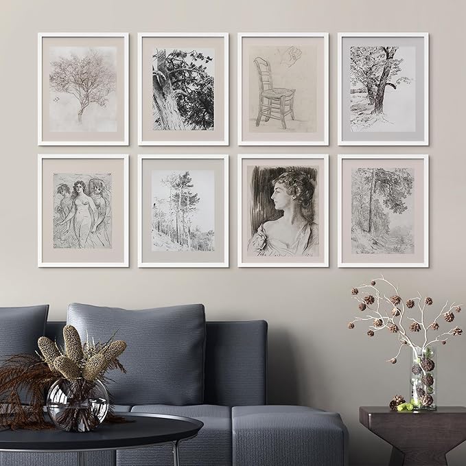 SIGNWIN Framed Poster Bathroom Decor, Wall Art Room Decor Multicolor for Living Room, Bedroom, Office Black White Forest Landscape Female Portrait Vintage Illustrations Bohemian - 8"x10"x 8 White