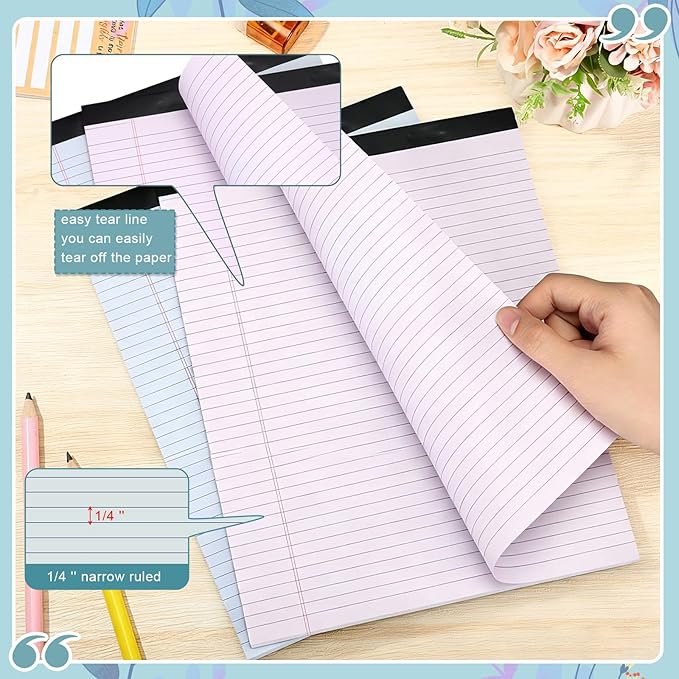 Fuutreo 8 Pcs 8.5'' x 11'' Colored Legal Pad 50 Sheets Per Writing Pads Narrow Ruled Notepad Perforated Writing Notepad Office Supplies for College Office Business (Subtle Colors)