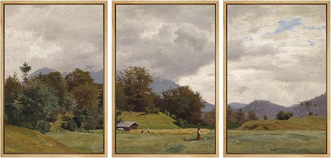 SIGNWIN Framed Canvas Print Wall Art Woodland Nursery Decor Set Storm Cloud Pastoral Farm Landscape Nature Abstract Fine Art Nordic for Living Room, Bedroom, Office - 16"x24"x3 Natural