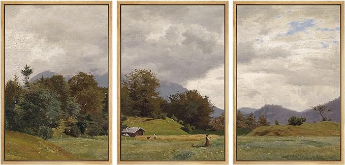 SIGNWIN Framed Canvas Print Wall Art Woodland Nursery Decor Set Storm Cloud Pastoral Farm Landscape Nature Abstract Nordic for Living Room, Bedroom, Office - 24"x36"x3 Natural