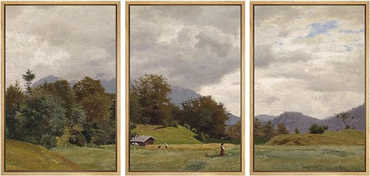 SIGNWIN Framed Canvas Print Wall Art Woodland Nursery Decor Set Storm Cloud Pastoral Farm Landscape Nature Abstract Nordic for Living Room, Bedroom, Office - 24"x36"x3 Natural