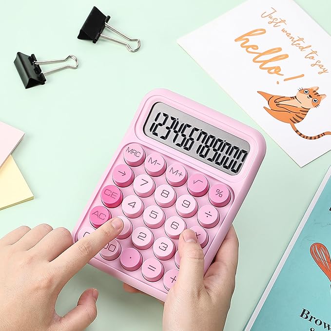 Mr. Pen- Mechanical Switch Calculator - 12 Digit Large LCD Display, Pink with Big Buttons
