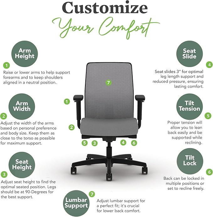 HON Ignition 2.0 Low Back Task Chair, Advanced Synchro-Tilt Control, Office Chair with Lumbar Support, Height and Width Adjustable Arms, Black Frame, Frost