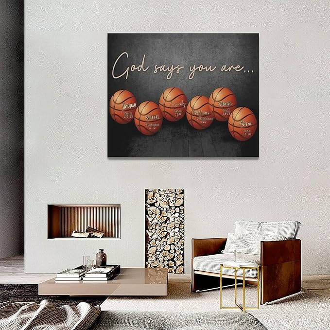 Inspirational Basketball Boys Room Wall Art Motivational Sports Basketball Pictures Wall Decor God Says You Are Canvas Print Painting Modern Home Artwork For Dorm Gym Bedroom Framed 20"x16"