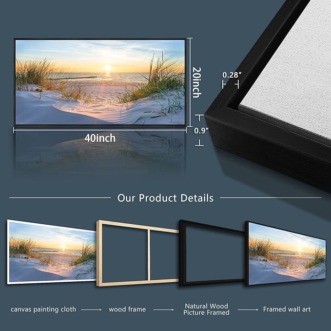 MHARTK66 Large Wall Art for Living Room Modern Wall Decor for Bedroom Beach Landscapes Painting Coastal Picture Ocean Sunset Artwork for Walls Canvas Prints for Bathroom Office Framed Home Decorations