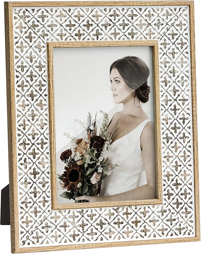 Afuly 5x7 Picture Frame Boho Picture Frames 3D Cross Pattern Distressed Moroccan Photo Frame Wall Desk Bohemia Home Office Decor Wedding Birthday Gifts for Mom Woman Grandma