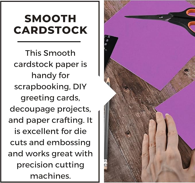 PA Paper Accents Smooth Cardstock 12" x 12" Grape, 65lb colored cardstock paper for card making, scrapbooking, printing, quilling and crafts, 25 piece pack
