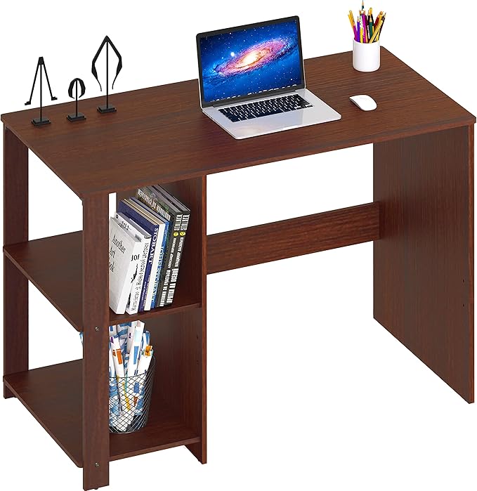 SHW 38-Inch Home Office Computer Desk with Shelves, Cherry