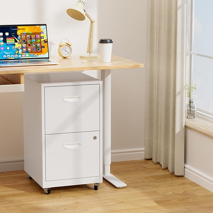 2 Drawer Rolling File Cabinet with Lock,Filing Cabinets for Home Office,Two Drawer File Cabinet, Mobile Under Desk Cabinets,Black Printer Stand with Wheels Fit Letter/A4,Assembly Required