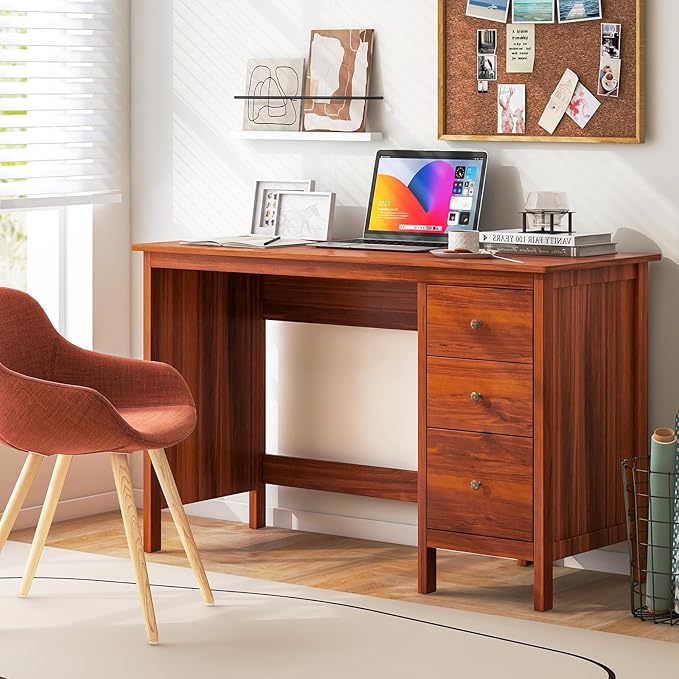 Tangkula Computer Desk with 3 Storage Drawers, Modern Home Office Desk with Storage Drawers & Spacious Desktop, Compact Writing Study Desk Laptop Desk for Bedroom, Multipurpose Computer Workstation