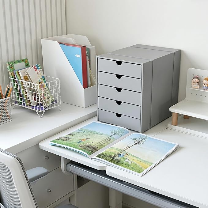 Modern Steel 5-Drawer File Cabinet For Desk, Document Storage Box, Office Desktop Filing Organizer, Drawer Organizer, desk caddy (Grey)