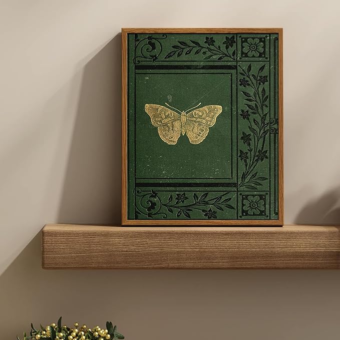 uniro Vintage Butterfly Posters Wall Art Beautiful Butterfly Wall Art Decor Emerald Green Old Bookcover Art Print Canvas Print Posters Art Minimalist Multicolor Cool for Living Room, Bedroom, Office(8" x 10"-UNFRAMED)