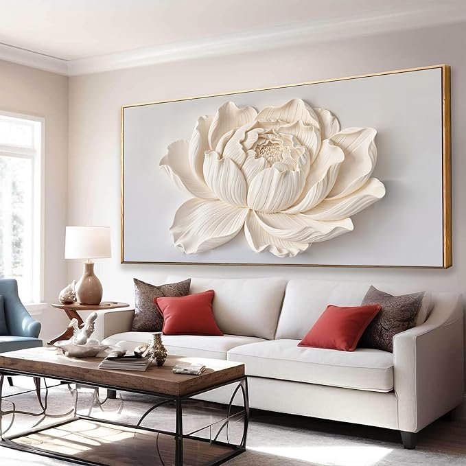 White Flower Wall Art Canvas Art Wall Decor Wall Decor Prints Painting Wall Art Picture For Bedroom Living Room Dining Room Home Office Artwork 24" × 48" Ready To Hang With Framed