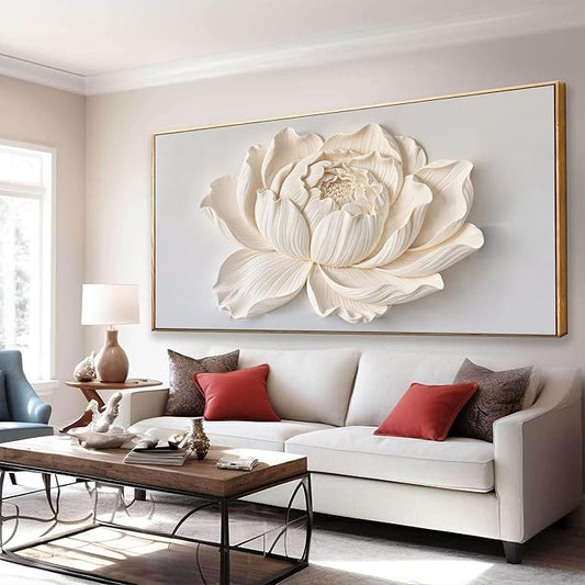 White Flower Wall Art Canvas Art Wall Decor Wall Decor Prints Painting Wall Art Picture For Bedroom Living Room Dining Room Home Office Artwork 24" × 48" Ready To Hang With Framed