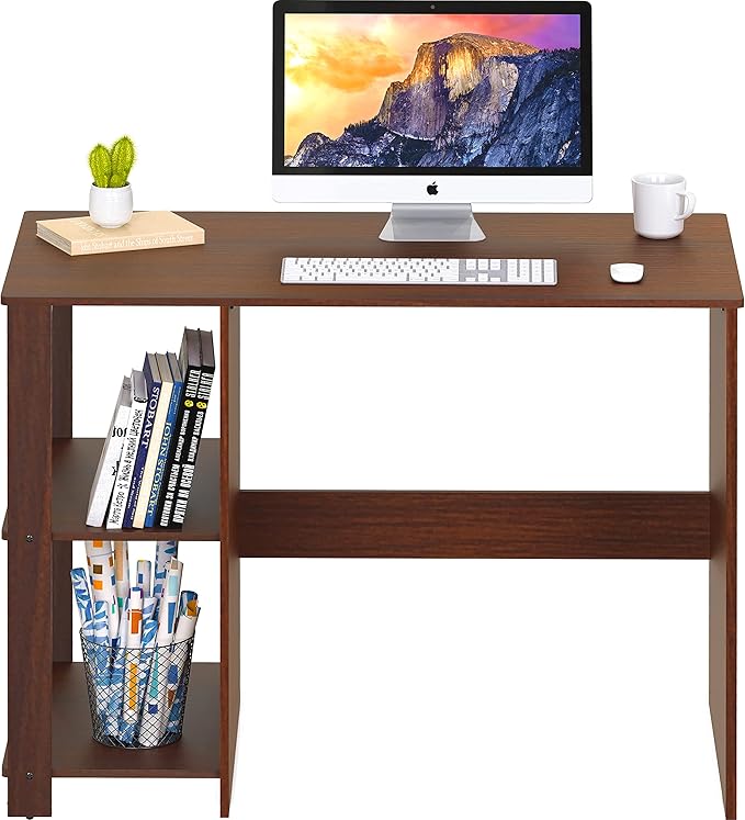 SHW 38-Inch Home Office Computer Desk with Shelves, Cherry