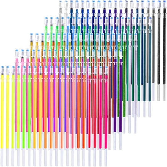 Colorful Gel Pen Refills, 100pcs Multicolor Pen Refills 4 Color Types Metallic Pastel Glitter Neon Pen Ink Refills for Adults Coloring Book Scrapbooking Drawing