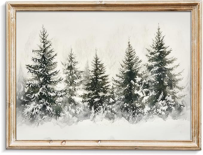 uniro Christmas Wall Art Prints, Vintage Christmas Decor, Rustic Winter Pine Forest Christmas Trees Canvas Art Prints Poster Painting, Farmhouse Christmas Forest Landscape Winter Art Picture Aesthetic for Bedroom Bathroom Living Room Office Decor (8" x...
