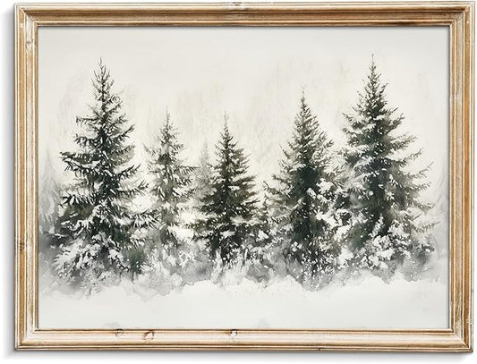 uniro Christmas Wall Art Prints, Vintage Christmas Decor, Rustic Winter Pine Forest Christmas Trees Canvas Art Prints Poster Painting, Farmhouse Christmas Forest Landscape Winter Art Picture Aesthetic for Bedroom Bathroom Living Room Office Decor (8" x...