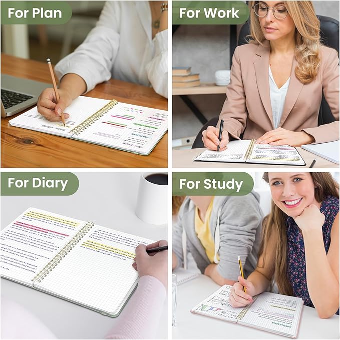 Taja Graph Spiral Journal Notebook for Women & Men, 140 Pages, Graph Paper Hardcover Notebook for Planning & Tracking, Journals for Graphing, A5(5.7" x 7.9") – Green