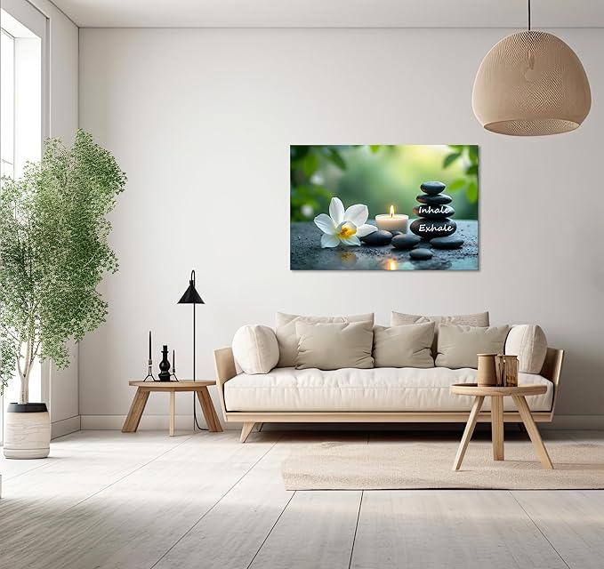 YIOZHAOFH Louts Wall Art Yoga Room Painting Zen Office Decor Women Spa Picture Calming Relax Canvas Prints Inhale Exhale Artwork Framed for Living Room Ready to Hang (12L" x 16W")