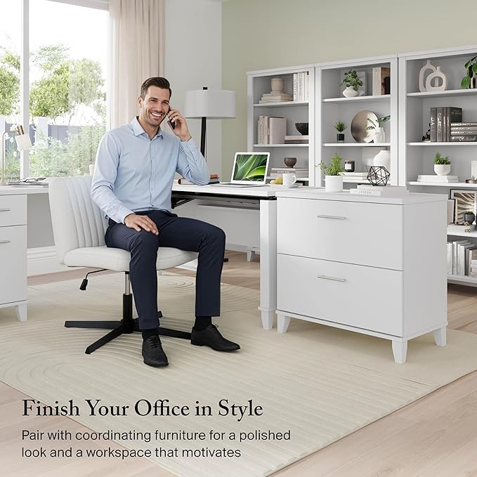 Bush Home 2 Drawer Lateral File Cabinet, Letter and Legal-Size Document Storage for Home or Professional Office, Somerset Collection, White