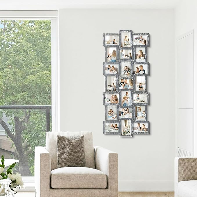 J.M.Deco Photo Collage Frame for Wall, 21-Opening Reunion Family Picture Frame Set, Picture Frame Collage Wall Hanging for 4x6 Photos, Ashes