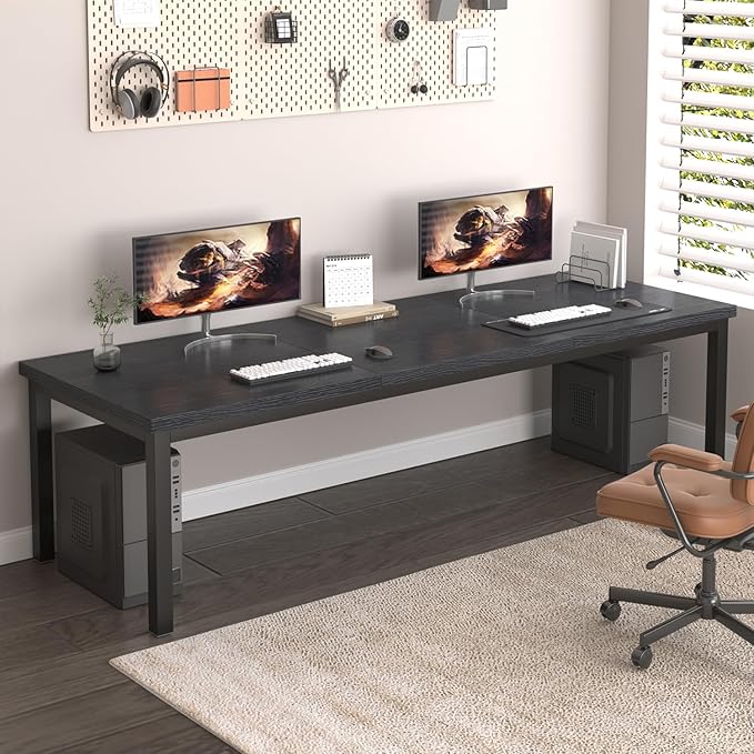 78.7 Inch Large Computer Desk, Modern Office Desk with Deep Desktop, Spacious Gaming Desk for 2 People, Study Writing Workstation for Home Office, Work from Home, Easy Assembly, Black