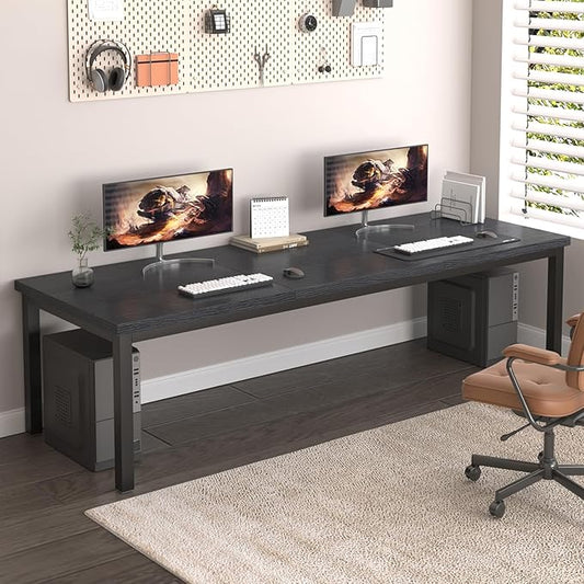 78.7 Inch Large Computer Desk, Modern Office Desk with Deep Desktop, Spacious Gaming Desk for 2 People, Study Writing Workstation for Home Office, Work from Home, Easy Assembly, Black