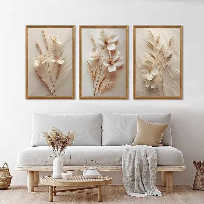 Wall Art Set Of Three Botanical Flower Canvas Prints With Wood Frames For Living Room Bedroom Home Decor Art Prints 16x24 Inch Each Wood Framed Easy To Hang