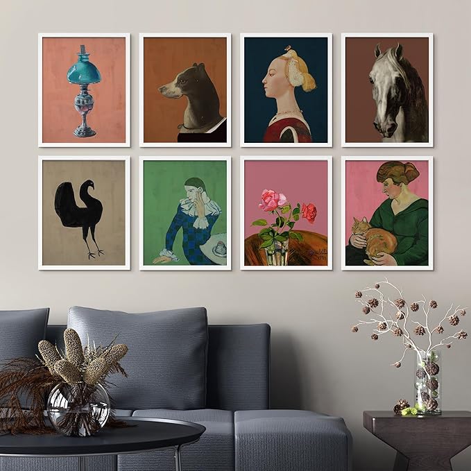 SIGNWIN Framed Poster Bathroom Decor, Wall Art Room Decor Multicolor for Living Room, Bedroom, Office European Animal Woman Renaissance Portrait Vintage Illustrations Bohemian - 12"x16"x 8 White