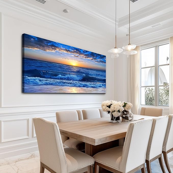 canvas wall art for living room Blue Ocean Sea sun landscape painting bathroom Wall Decor Ready to Hang for Home Decorations office family bedroom kitchen Works canvas Prints pictures 20" x 40"inch