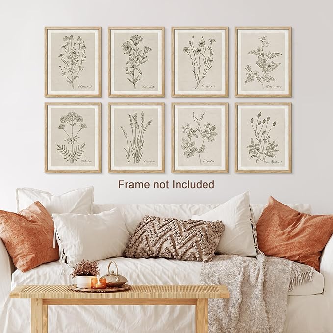 SIGNWIN Poster Wall Art Set of Wildflower, Botanical Floral, Minimalist Decor, Vintage Poster for Living Room, Bedroom, Office - 8"x10"x 8