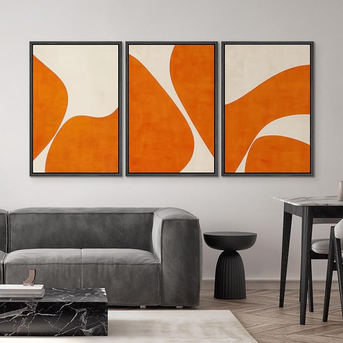 SIGNWIN Framed Wall Art Print Set Modern Abstract Orange Geometric Mid-Century Minimalist Photography Modern Art Minimalist Closeup Dramatic for Living Room, Bedroom, Office - 24"x36"x3 Black
