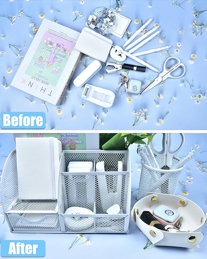 White Desk Accessories, 25Pcs White Office Supplies and Desk Organizers, with Tape Dispenser, Stapler, Staple Remover, Ect, Gift Box Packaging