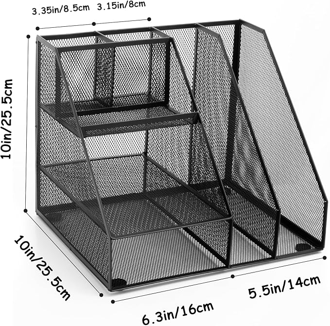 M&G Mesh Pen Holder Desk Organizer, Multi-Functional Pencil Holder with File Holders, Large Capacity Office Desk Accessories, Integrated Design without Installation