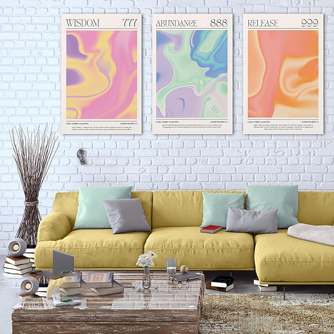 SHMAO Colorful Gradient Angel Numbers Poster Canvas Wall Art for Room Aesthetic Inspirational Spiritual Wall Art Paintings Abstract Minimalist Wall Decor for Bedroom 24"x36" x 3 Pcs