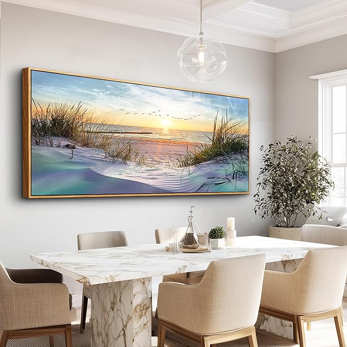 Wapluam Beach Wall Art For Living Room Coastal Canvas Prints Artwork For Walls Ocean Seascape Wall Paintings Nature Landscape Wall Decor Pictures for Bedroom Office Hotel Extra Large Framed Home Decor