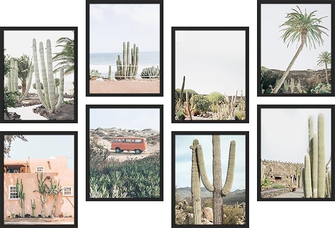 SIGNWIN Framed Poster Wall Art Set of Cactus Desert Nature Wilderness for Living Room, Bedroom, Office - 12"x16"x 8 Black