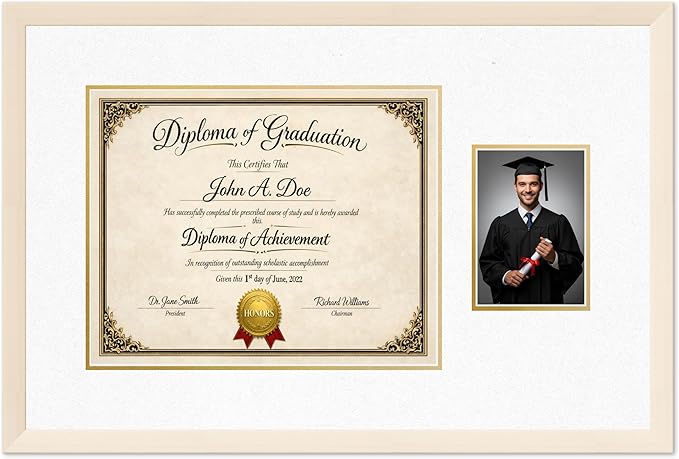 Diploma Frame With Photo Opening Coastal Whitewash Oyster Shell Over Gold Mat - Fits 15 x 12 Degree and Picture Made in the USA