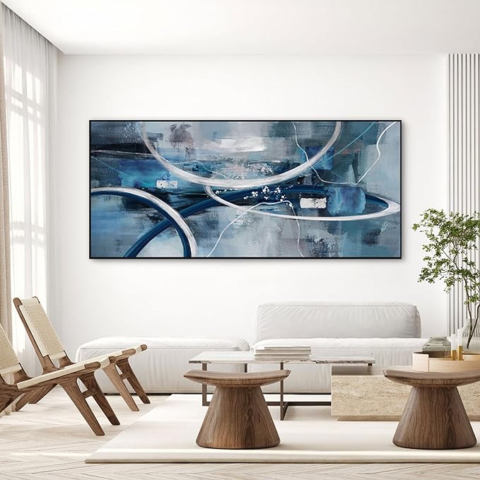 XLSJERST Abstract Wall Art for Lving Room - Extra Large 86x39 Inches Black and Gray Picture Black Framed Artwork for Bedroom Office Home Decor