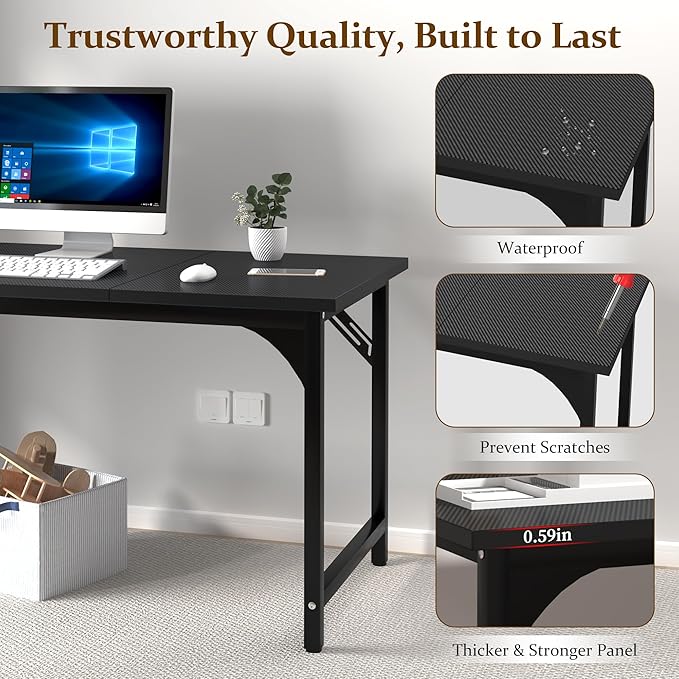 55 X 23.6 Inch Computer Desk, Office Desk w/Deeper Carbon Fiber Desktop, Modern Simple Study Table w/Sturdy Metal Frame & Large Legroom, Gaming Writing Work Desk for Home Office, Bedroom