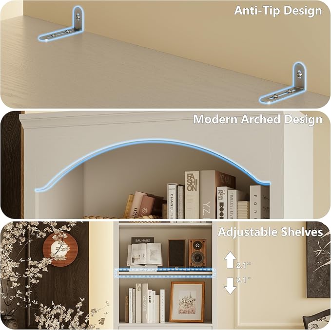 71" H Tall Bookshelf with Drawers, Farmhouse Book Shelf with 3-Tier Open Shelves, Wooden Bookcase with Storage Drawers, Freestanding Bookshelves for Bedroom, Living Room, White