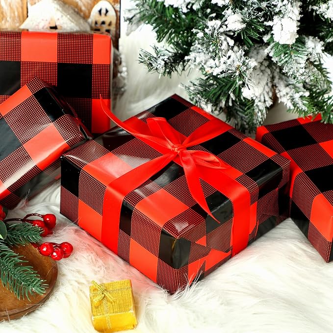 Tenceur Wrapping Paper Roll Bulletin Board Borders Paper Fade Resistant Decorative(24 Inch X 100ft,Red and Black Buffalo Plaid)