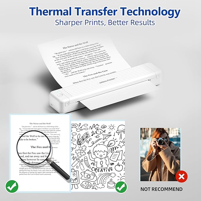 Portable Printers for Travel, P831 Thermal Wireless Printer Compatible with iOS, Android & Laptop, Portable Thermal Printer for Office, Home, School