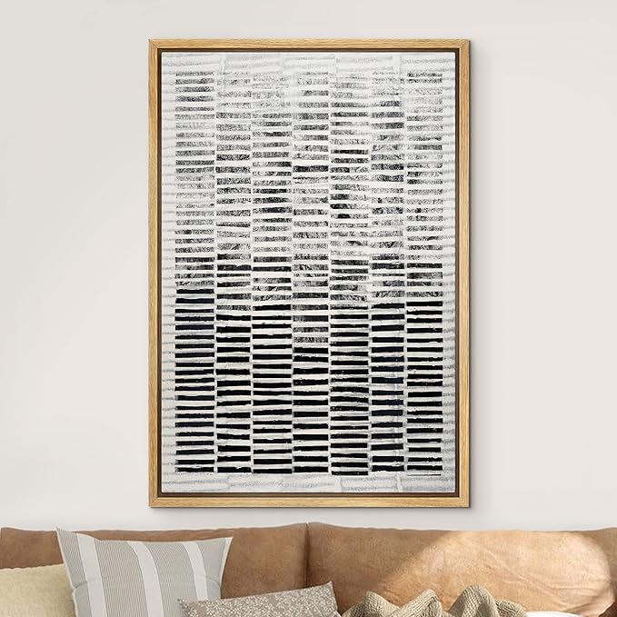 IDEA4WALL Framed Canvas Print Wall Art Black White Distressed Geometric Collage Abstract Shapes Illustrations Modern Art Contemporary Relax/Calm for Living Room, Bedroom, Office - 16"x24" Natural